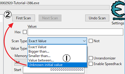 Cheat EngineのScan TypeをUnknown initial valueに変更